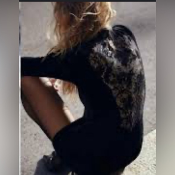 Zara Black Velvet Mini Dress with Lace Accent - Picture 2 of 9